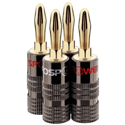 Abbildung von FosPower bananenstecker Für lautsprecherkabel lautsprecher, Wandplatte und subwoofer kabel Kabelschuhe Vergoldet 24K High End 2 Rot &amp; Weiß Paare/ 4 Stück