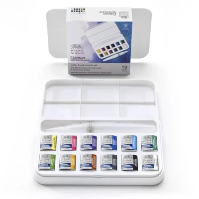 Abbildung von Winsor &amp; Newton 390658 Cotman Brush Pen Set Pinselstift im Taschenformat, 12 Aquarell Farben, 1 Mischpalette