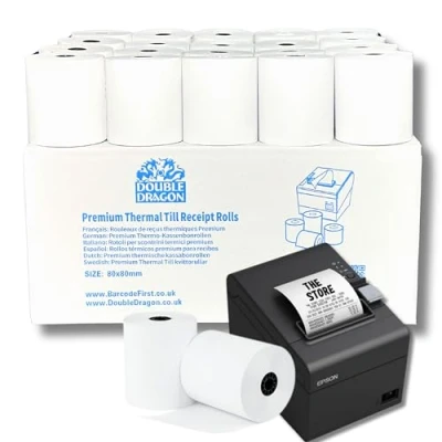 Abbildung von Double Dragon, 80 x mm Premium Thermopapier Kassenrollen für EPOS Drucker, POS Terminal, Kassensystem [Packung mit 20]
