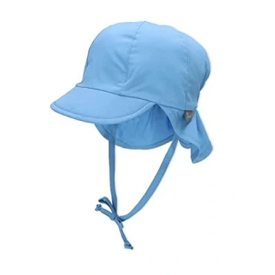 Abbildung von Sterntaler Schirmmütze Nacken Basic Unisex Baby und Kinder Mütze mit Nackenschutz, Ohrenklappen Bindeband UV Schutz 50+ Hut aus Popeline (Bio) Sommer Kopfbedeckung samtblau, Größe 49
