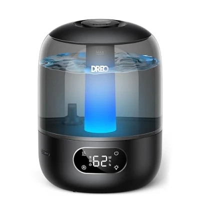 Abbildung von Dreo Luftbefeuchter für das Schlafzimmer, Kaltnebel Ultraschallgerät mit 30 Stunden Laufzeit, 3L Top Fill Tank, Feuchtigkeitssensor, Nachtlicht Babys, Kinderzimmer, Pflanzen und Zuhause