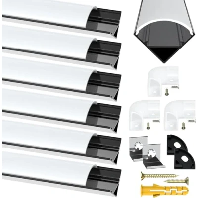 Abbildung von Led Profil Schwarz V Form Diffusor, 6Pack Aluminiumkanal 3.3ft/1Meter Aluminium mit Milchiger Weißer Abdeckung, 45 Grad Anschlüsse für Streifen Lichter Aluprofil