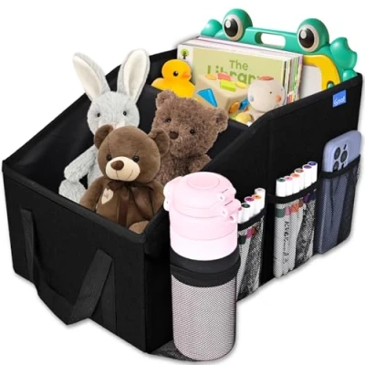 Abbildung von Auto Organizer für Vorne und Rücksitz, Beifahrersitz, Kinder mit Mehrere Taschen Getränkehaltern, Faltbar Sitz Spielzeug, Bücher, Snacks