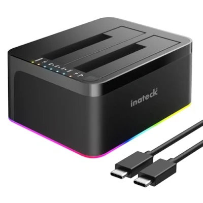Abbildung von Inateck RGB USB 3.0 C Port Festplatten Dockingstation mit Offline Klonen, für 2,5/3,5 Zoll SATA HDDs und SSDs, 2 x 20TB Dual Bay Docking Station, UASP unterstützt, SA02003C