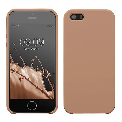 Abbildung von kwmobile Hülle kompatibel mit Apple iPhone SE (1.Gen 2016) / 5 5S Silikon Handy Case Handyhülle weiche Oberfläche kabelloses Laden Cappuccino