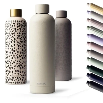 Abbildung von MAMEIDO Trinkflasche Edelstahl 750ml, 500ml &amp; 1l auslaufsichere Thermosflasche, Kohlensäure geeignet, BPA frei, Isolierflasche 12h heiß 24h kalt (Crystal Sand, 0,75l)