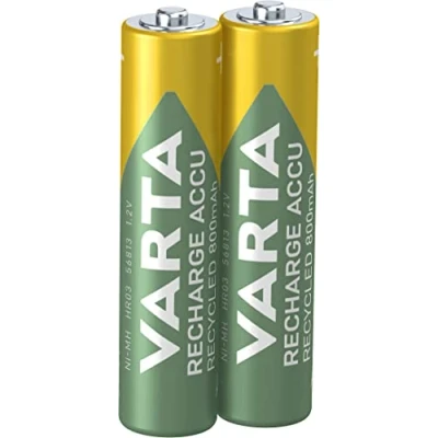 Abbildung von VARTA Batterien AAA, wiederaufladbar, 2 Stück, Recharge Accu Recycled, Akku, 800 mAh Ni MH, aus 21% recyceltem Material, vorgeladen, sofort einsatzbereit