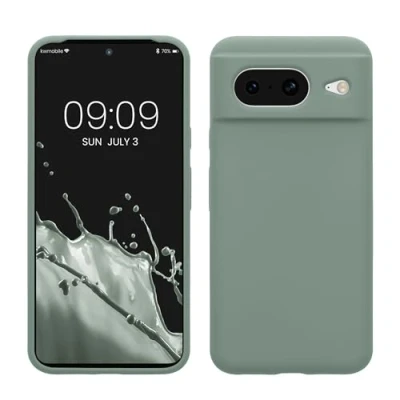 Abbildung von kwmobile Hülle kompatibel mit Google Pixel 8 Silikon Handy Case Handyhülle weiche Oberfläche kabelloses Laden Rainwashed Grün
