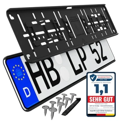 Abbildung von L &amp; P Car Design Kennzeichenhalter Rahmenlos ohne sichtbare Befestigungpunkte Kfz Kennzeichen Halter Halterung Schwarz 2 Stück, Kunststoff