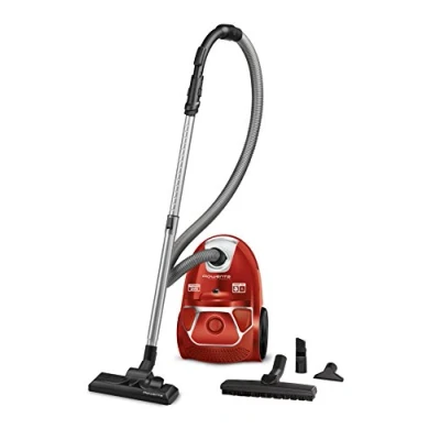 Abbildung von Rowenta RO3953 Compact Power Staubsauger mit Beutel 750 Watt Staubvolumen: 3 Liter 2 in 1 Fugendüse für alle Bodenarten. inkl. Saugkopf und Parkettbürste Rot