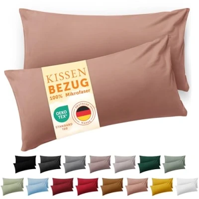 Abbildung von Blumtal Kissenbezug 40x60 cm im 2er Set weich Oeko TEX zert. Mikrofaser Kopfkissenbezug Kissenbezüge waschbar 60x40 Rosa