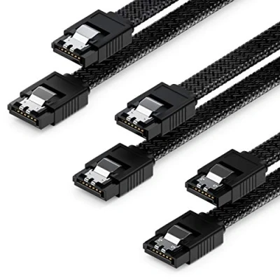 Abbildung von deleyCON 3x 30cm SATA 3 Kabel Nylon Set 6 Gbit/s Datenkabel III Anschlusskabel Serial ATA Verbindungskabel für Mainboard &amp; Festplatte HDD SSD 2 S L Stecker Gerade Schwarz