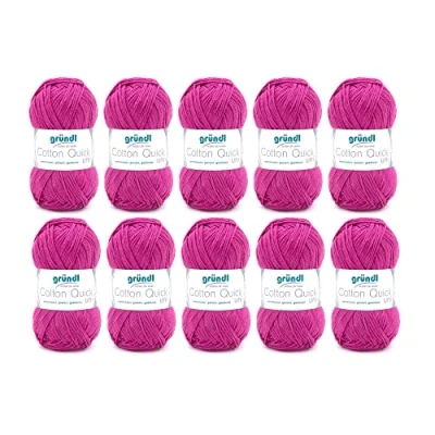 Abbildung von Gründl Cotton Quick Uni Strickgarn/Häkelgarn, 10 Knäuel à 50 g (farbenfrohes Garn aus 100% Baumwolle, OEKO TEX zertifiziert, / 125 m, Nadelstärke: 3 4, x g), Orchidee, 29 12 7 cm