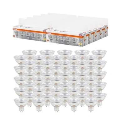 Abbildung von OSRAM LED BASE MR16, Vorteilspack mit 50 Niedervolt Leuchtmittel, ersetzt herkömmliche 35W Reflektor Glühbirnen, warmweiß (2700K), 3.8W, GU5.3 Sockel, mattes Glas, nicht dimmbar