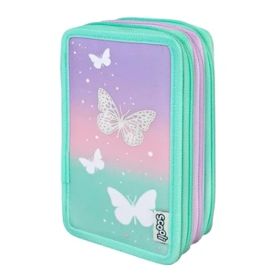 Abbildung von Scooli Tripledecker Schüleretui Butterfly Wishes Großes mit hochwertigen Stiften praktisch und funktional für die Schule unterwegs hochwertige Qualität ab 6 Jahren