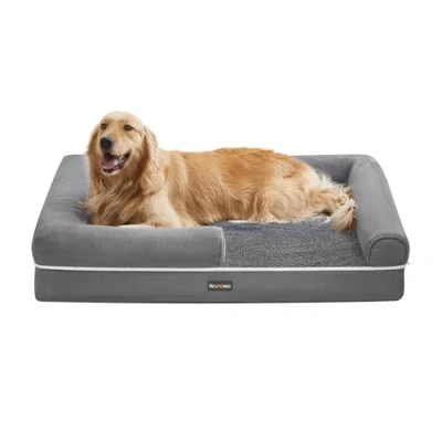 Abbildung von Feandrea Orthopädisches Hundebett, Hundekissen, Hundekorb, weiche Polsterung, Hundesofa, erhöhte Ränder, Bezug abnehmbar und waschbar, 106 x 80 25 cm, rutschfeste Unterseite, hellgrau PGW077G02