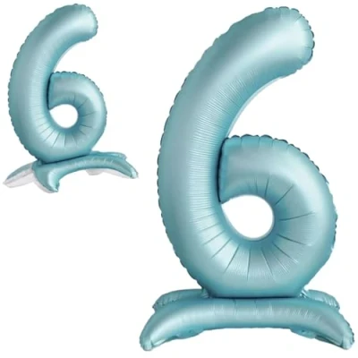 Abbildung von Luftballon 6. Geburtstag Zahl 6 Hellblau Stehende XXL Riesen Folienballon 82cm Geburtstagsdeko Jungen Ballon Deko zum Geburtstag.