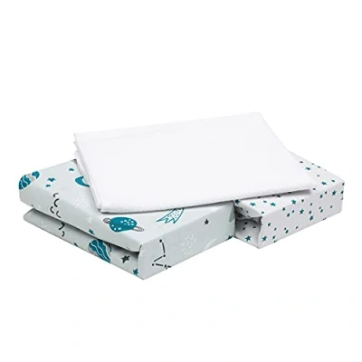 Abbildung von FlyIdeas Spannbettlaken 60x120 cm fur Babybett, 3 STK. 100% Reine und Sanft Baumwolle 2 + 1 Wasserfester Matratzenschoner, Kinderbettlaken Baby Bettbezug, Unisex Farben