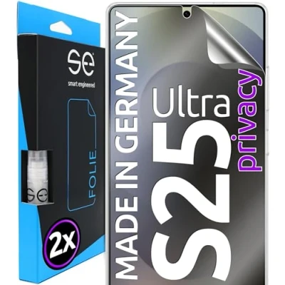 Abbildung von 2x se® 3D SCHUTZFOLIE Privacy für Samsung Galaxy S25 Ultra, Anti Spy, 100% Fingerabdruck &amp; FaceID kompatibel, einfache blasenfreie Installation, Blickschutz, Stoß Kratzfest TPU, aus Deutschland