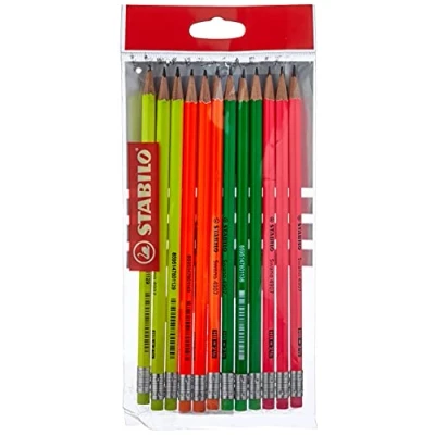 Abbildung von Bleistift mit Radierer STABILO Swano 4907 neonfarbener Schaft 12er Pack Härtegrad HB