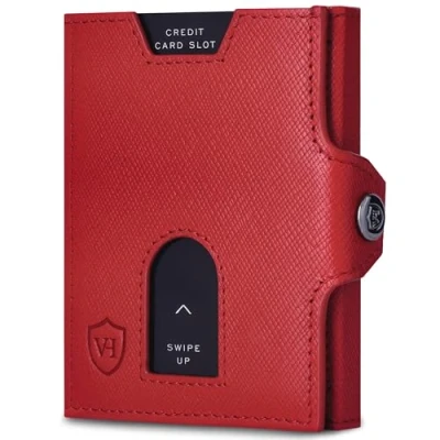 Abbildung von VON HEESEN Slim Wallet mit XXL Münzfach &amp; RFID Schutz Leder Geldbeutel Mini Geldbörse für Herren und Damen Kartenetui Echtleder Karten Portemonnaie klein Kreditkartenetui Rot Saffiano