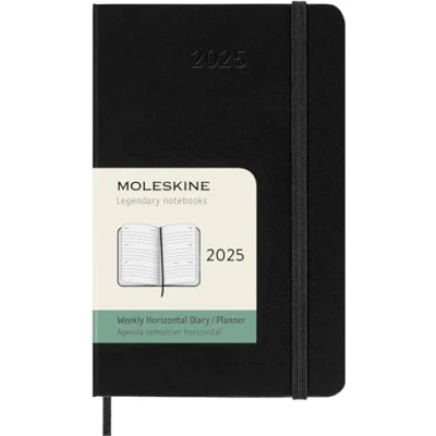 Abbildung von Moleskine Weekly Planner, Horizontale 12 Monats Wochenplaner 2025, Fester Einband und Elastischer Verschluss, Farbe Schwarz, TaschenFormat 9x14 cm