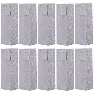 Abbildung von 10 er Packung Geschenktüten silber Flaschentüten für Wein und auch Sekt oder Champagner 36x12x10 cm