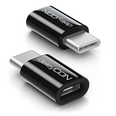Abbildung von deleyCON 2 Stück USB C Adapter Micro Buchse zu Stecker zum Laden &amp; Synchronisieren für Apple Samsung Google Huawei Xiaomi Handy Smartphone Tablet Laptop Schwarz