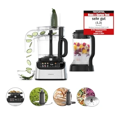 Abbildung von Kenwood MultiPro OneTouch FDM73.480SS 2 in 1 Kompakt Küchenmaschine &amp; Mixer, 6 Zubehörteile, Automatikprogramme, Variable Geschwindigkeit Pulse Funktion, Integrierte Waage, 1000 W, Silber