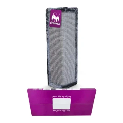 Abbildung von Petrebels Kratzbrett für Katzen 57 cm Höhe Qualität Sisal Eck mit Kratzteppich und Premium Plüsch Zimmerecken in Geschenkbox Wand Farbe Grau