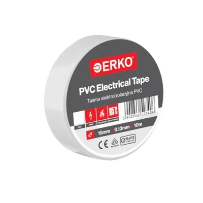 Abbildung von ERKO Isolierband Weiß PVC 15mm x 10m Elektrische Leitungen Reparatur, Hochflexibel mit starker Klebekraft, Chemiebeständig, Polyvinyl Chlorid, Universal