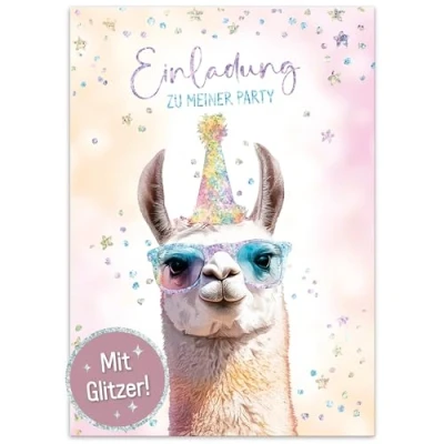 Abbildung von 12 x Einladungskarten Kindergeburtstag A6 &quot;Party Lama&quot; Party Einladungen für Kinder, Geburtstags von Lernfreunde nachhaltig &amp; klimafreundlich
