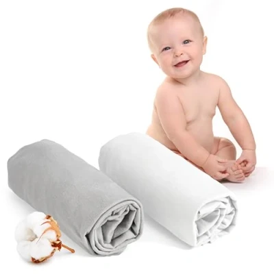 Abbildung von Dreamzie Spannbettlaken 60x120 Baby 2er Pack Baumwolle Oeko Tex Zertifiziert Weiß und Grau 100% Jersey 60x120cm
