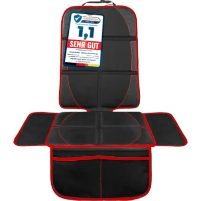 Abbildung von LIONSTRONG® Kindersitzunterlage Autositzschoner [ISOFIX GEEIGNET] Autositzauflage wasserabweisend Sitzschutz Sitzschoner Auto Kindersitz Sitzauflagen universell kompatibel (Rot)