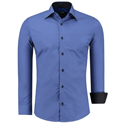 Abbildung von J&#039;S FASHION Herren Hemd Slim Fit Langarm Freizeithemd Pflegeleicht Bügelleicht Mittelblau S