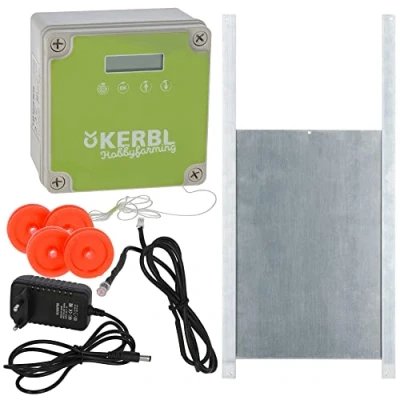 Abbildung von Kerbl 70547 Automatische Hühnertür Set inklusive Schiebetüre, Hühnerklappe Geflügelklappe Geflügelstallklappe Tür 220 x 330mm