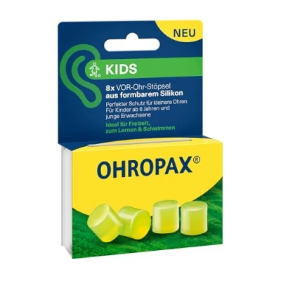Abbildung von OHROPAX Kids Ohrstöpsel Schutz VOR Lärm für kleinere Ohren Ohr Stöpsel aus formbarem Silikon Schalldämmwert SNR 23 dB ideal Freizeit, zum Lernen und Schwimmen 8 Stück