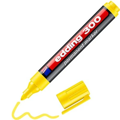 Abbildung von edding 300 Permanentmarker gelb 1 Stift Rundspitze 1,5 3 mm wasserfest, schnell trocknend wischfest für Karton, Kunststoff, Glas, Holz, Metall, Glas