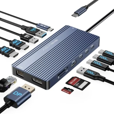 Abbildung von USB C Docking Station Dual HDMI Monitor, Laptop Triple Display, mit 2 HDMI+DP(4K60Hz), Ethernet, 3 10Gbps,100W PD, SD/TF 3.0, Audio Kompatibel MacBook, Dell, Lenovo, Surface