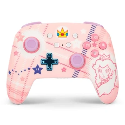 Abbildung von Verbesserter Kabelloser PowerA Controller für Nintendo Switch Prinzessin Peach Plaid, Lite, Gamepad, Spiele Controller, Bluetooth Aufladbar, Offiziell Lizenziert