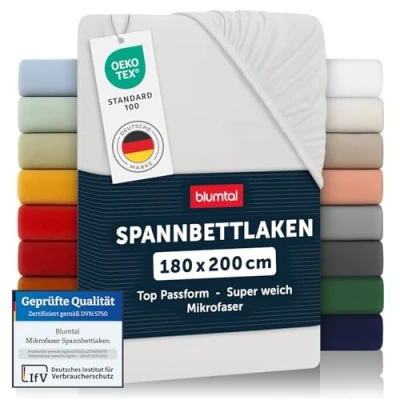Abbildung von Blumtal® Spannbettlaken 180x200cm aus Microfaser Oekotex zertifiziertes Bettlaken 180x200 Leintuch / Spannbettuch Spannleintuch Elfenbein