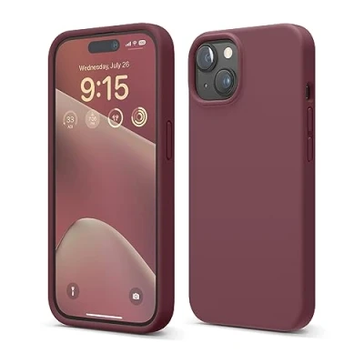 Abbildung von elago Flüssig Silikon Case Kompatibel mit iPhone 15 Hülle, Premium Handyhülle, Ganzkörper Schutzhülle [4 Lagige Stoßfeste Struktur], Kratzfestes Weiches Mikrofaserfutter (Burgunderrot)