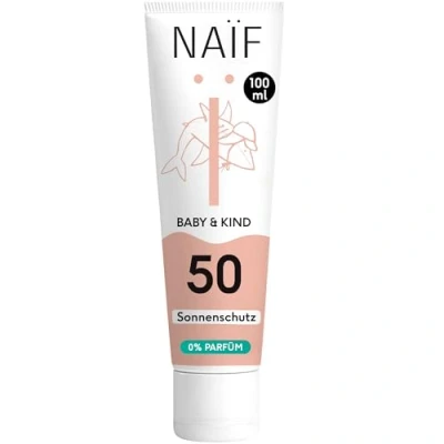 Abbildung von Naïf Sonnencreme auf mineralischer Basis für Baby &amp; Kind LSF 50 0% Parfüm UVA und UVB Schutz Wasserresistent Dermatologisch getestet Ohne Mikroplastik 100ml