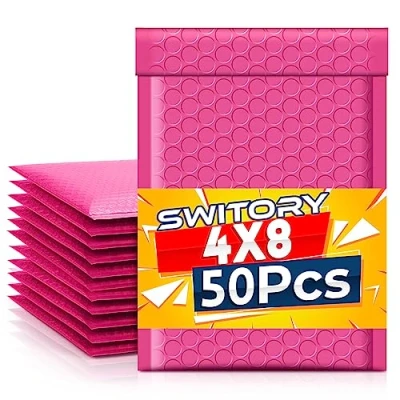 Abbildung von Switory 50pcs 10.2x17.7cm Versandtaschen, Gepolsterte Umschläge Bubble Lined Poly Mailer Selbstversiegelnde Schwarz für die Verpackung