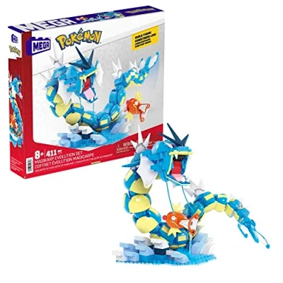 Abbildung von MEGA POKÉMON Karpador Evolutionsset 411 teiliges Bauset mit Garados und Wasserlandschaft für dynamische Ausstellmöglichkeiten, 12 Verbindungspunkte, Kinder ab 8 Jahren, HNT95