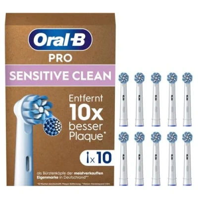 Abbildung von Oral B Pro Sensitive Clean Aufsteckbürsten für elektrische Zahnbürste, 10 Stück, sanfte Zahnreinigung, X Borsten, Original Zahnbürstenaufsatz, briefkastenfähige Verpackung, Made in Germany