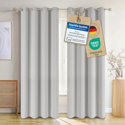 Abbildung von Blumtal Verdunklungsvorhänge 2er Set Thermovorhang Hitzeschutz Vorhang Blickdicht mit Ösen Gardinenschals Schlaufen Lärmschutzvorhang Gardinen 145x140 cm Moonlight Grey Grau