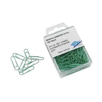 Abbildung von Wedo 901244204 Büroklammern (Metall, 27 mm, mit Kunststoffüberzug) 100 Stück, grün