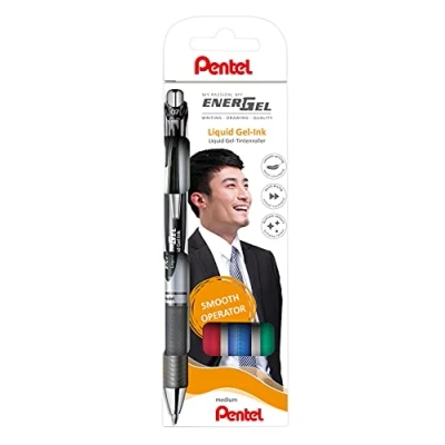 Abbildung von Pentel EnerGel XM BL77 Gelschreiber mit Druckmechanik, (4 Stück farblich sortiert)
