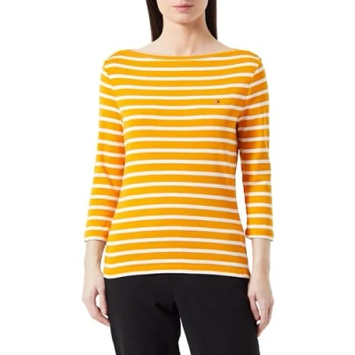 Abbildung von Tommy Hilfiger Damen Langarmshirt Slim U Boot Ausschnitt, Mehrfarbig (Breton Stp/ Rich Ochre/ Ecru), XS
